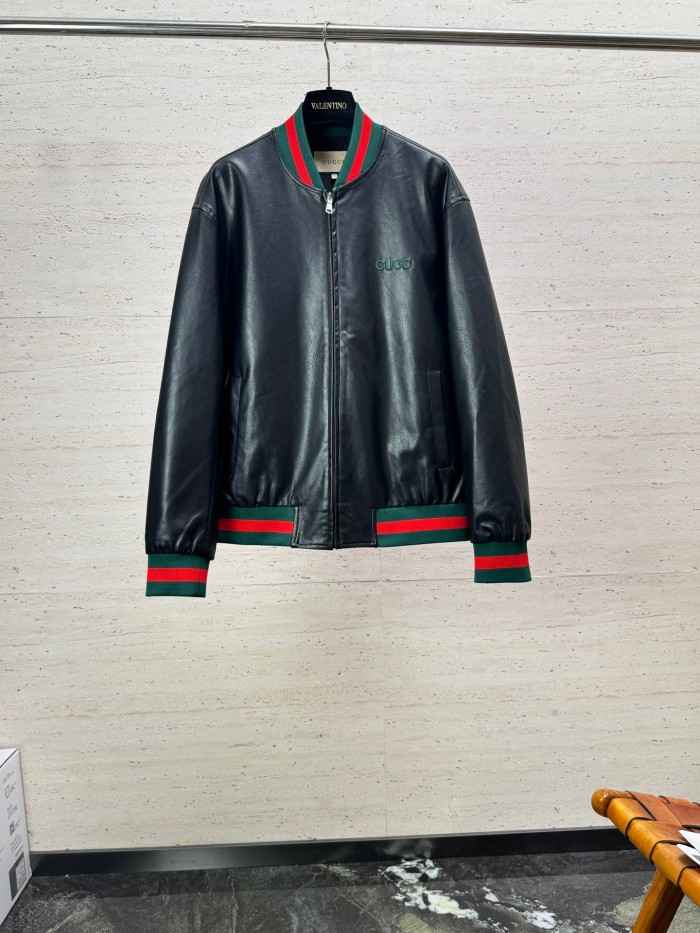 GUCCI2003 구찌 베이스볼 칼라 가죽 자켓  블랙/글레이