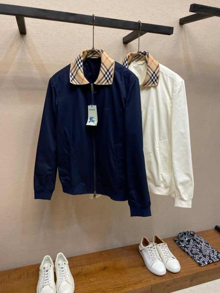 BURBERRY2008 버버리 체크 칼라 자켓  네이비/아이보리 